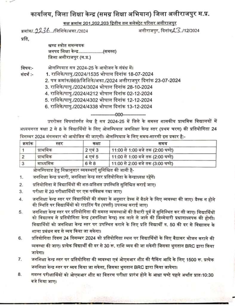 जिला शिक्षा केंद्र अलीराजपुर द्वारा जारी निर्देश